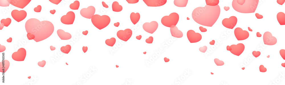 Falling confetti of red hearts on a transparent background, png and eps