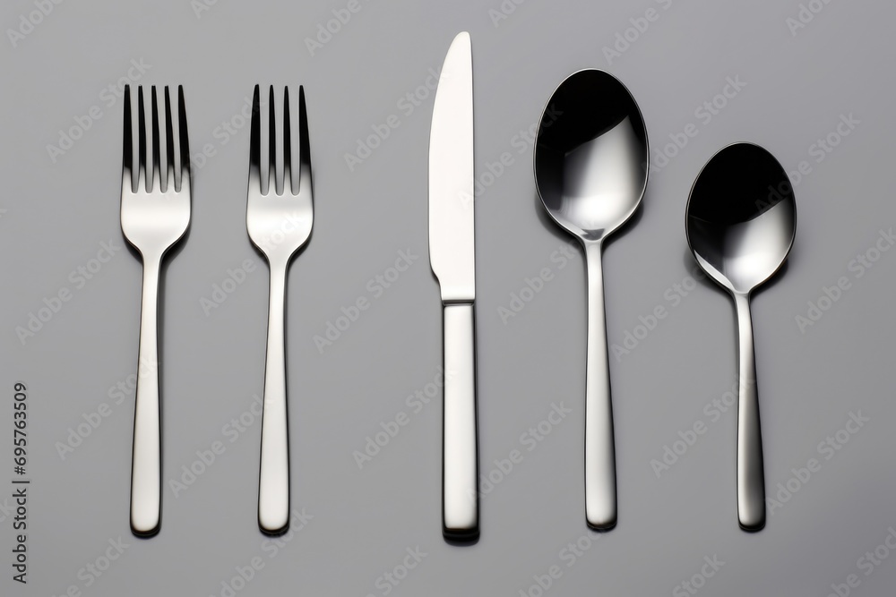 A set of silverware including a knife, fork, and spoon. Perfect for dining and table settings A set of silverware including a knife, fork, and spoon. Perfect for dining and table settings