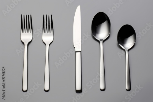 A set of silverware including a knife, fork, and spoon. Perfect for dining and table settings