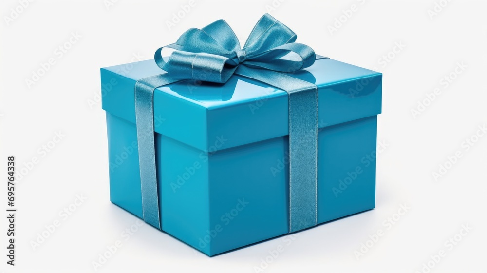 A blue gift box with a silver bow. Perfect for birthdays, holidays, or special occasions