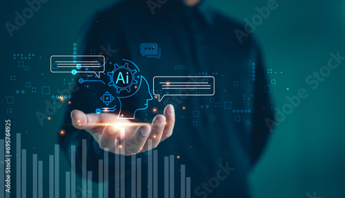 AI technology, AI chatbots communicate and answer questions with business people, artificial intelligence solves problems and assists human decision-making for users to achieve intelligent results. photo