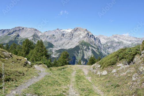 Footpath and Bike Trail in Swiss Alps near Crans-Montana