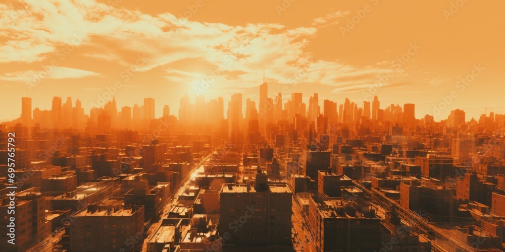 Obraz premium A panoramic view of a city captured from a high-rise building. Perfect for showcasing the urban landscape and skyline.