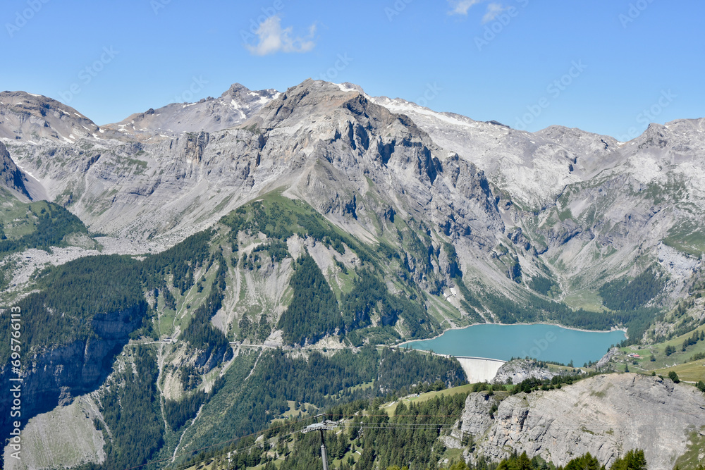 Swiss Alps with Tseuzier Lake and Dam in Valais, Switzerland