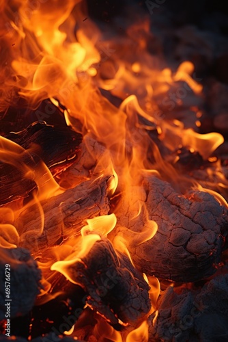 A close up view of a pile of wood with flames. Perfect for adding warmth and coziness to any project