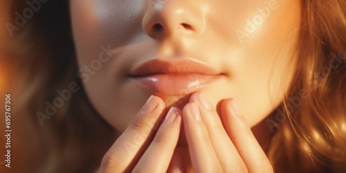 A close-up shot of a woman with her hands near her face. Perfect for expressing emotions and introspection