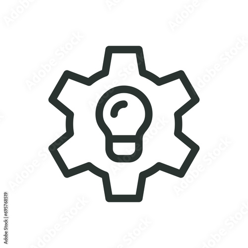 Gear and light bulb isolated icon, innovation creativity vector icon with editable stroke