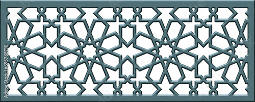 Islamic girih geometric pattern. Muslim star ornament. Decorative arabesque wall panel, mashrabiya metal casting. Mosque decoration metal grating. Authentic arabian style. Illustration photo