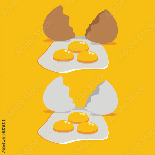 Raw, broken, boiled and fried eggs flat item set. cartoon domestic chicken eggs with yellow yolk isolated vector illustration collection. organic farm products and food concept Free Vector