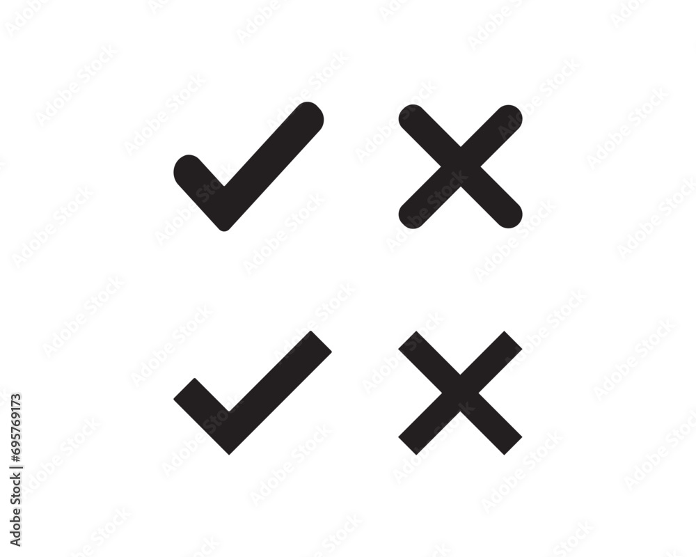Check mark and cross mark icon vector illustration Check mark and cross mark icon vector illustration