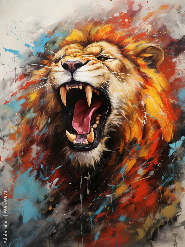 Roaring lion, Performed in an expressive abstract expressionism style ...