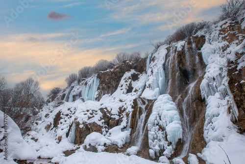 Girlevik Waterfall. Winter season. Girlevik Village Caglayan Subdistrict, Erzincan, Turkey photo