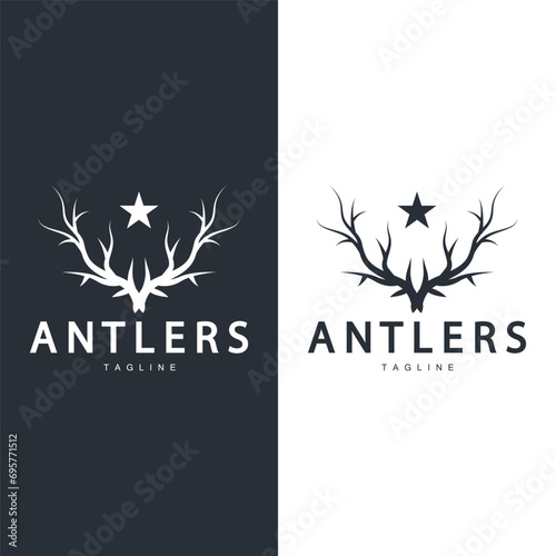 Deer Antlers Logo Design Hunter Antlers Forest Animal Symbol Illustration