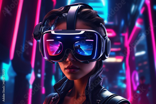 woman in futuristic style wearing vr on her head