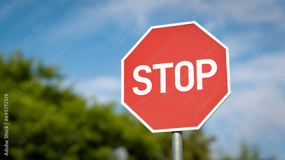 Red stop sign concept background, 3d rendering
