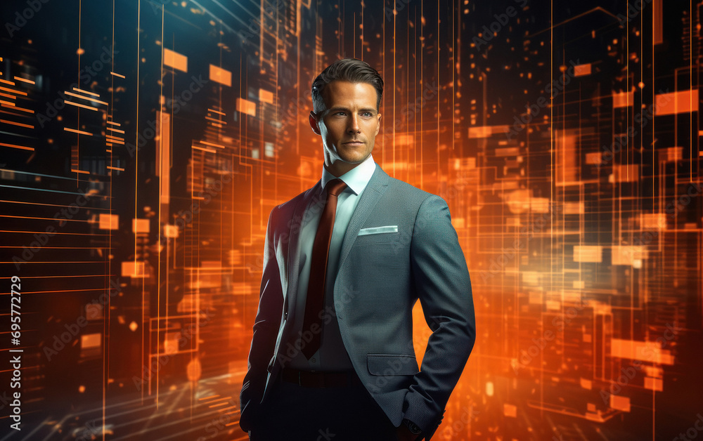 Fototapeta premium Businessman in front of glowing data