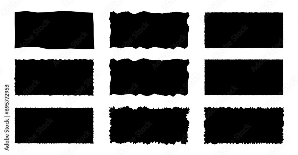 Jagged rectangle. Black simple shape. Rectangle paper template jagged and rough. - obrazy, fototapety, plakaty 