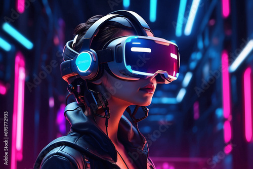 woman in futuristic style wearing vr on her head