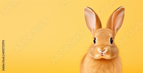 Easter bunny on a yellow background. Copy space, place for text © Александр Довянский