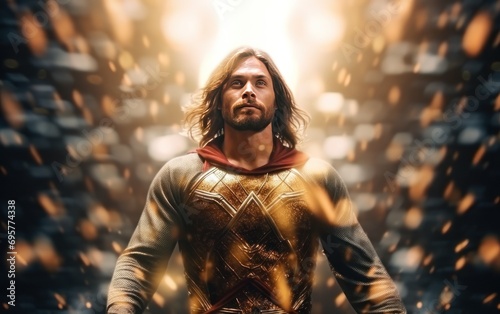 Jesus wear super hero cloths. generative ai photo
