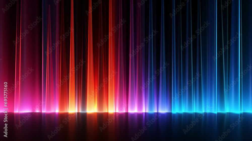 Abstract colorful neon lights on black background. Dynamic glowing straight neon lines over the dark color. Fast moving light effect, data transfer concept light. Generative AI