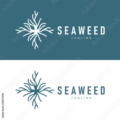 Seaweed Logo Design Underwater Plant Illustration Template