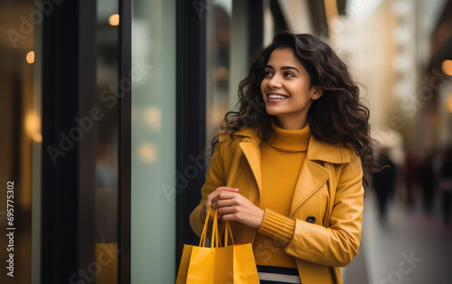 Young and beautiful woman enjoying shopping