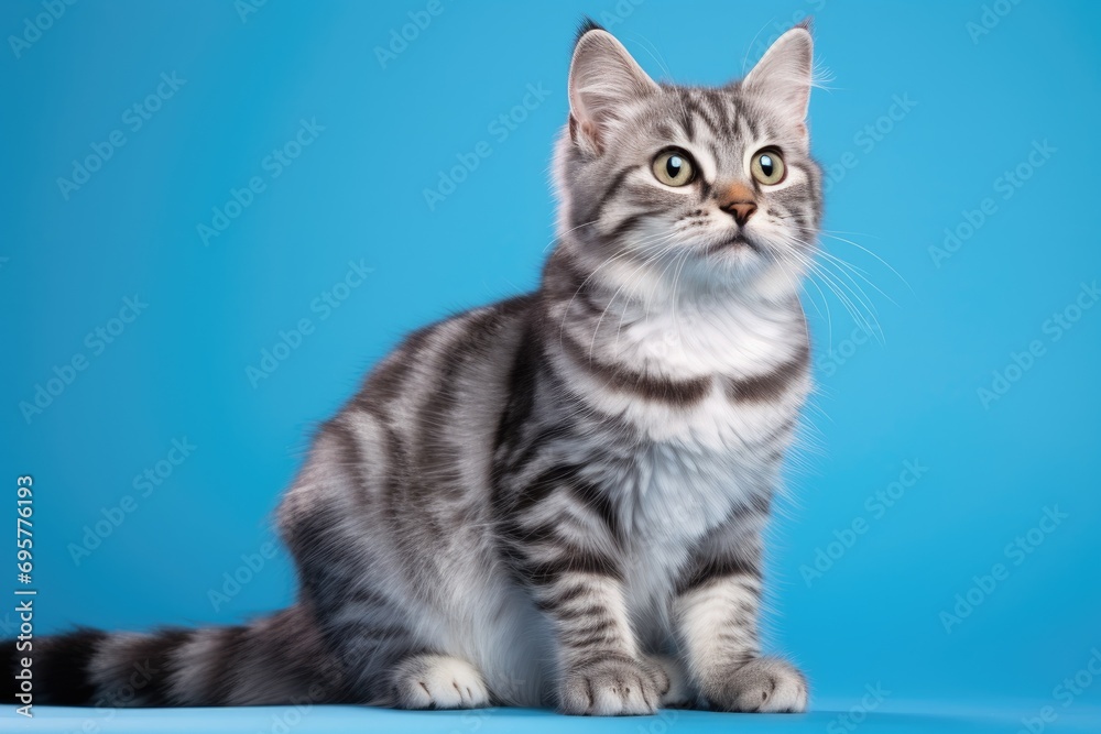 Cat sitting on a blue background