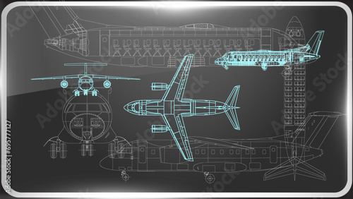 The detail technical drawing of a commercial passenger airplane