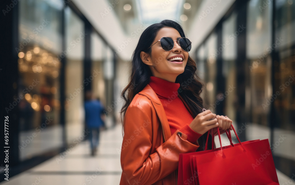 Obraz premium Young and beautiful woman enjoying shopping