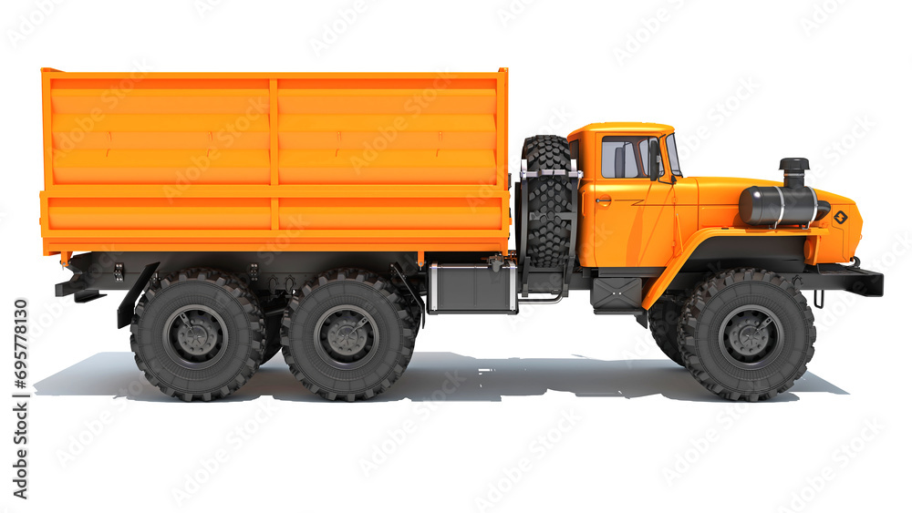 Off Road Truck 6x6 Vehicle 3D Rendering on White Background