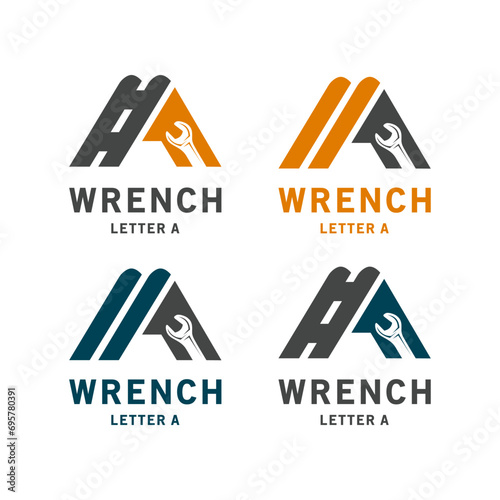 Letter A logo with road symbol and wrench, car road repair service