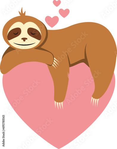 Cartoon sloth in love illustration. Valentines day sloth