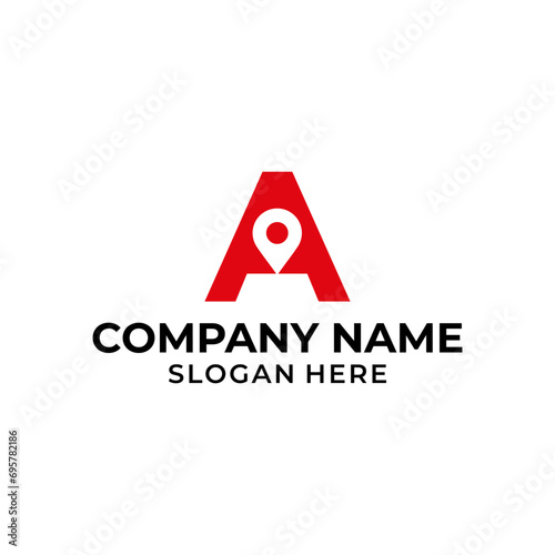 Letter A logo with location icon. A pointer logo template, gps logo initial