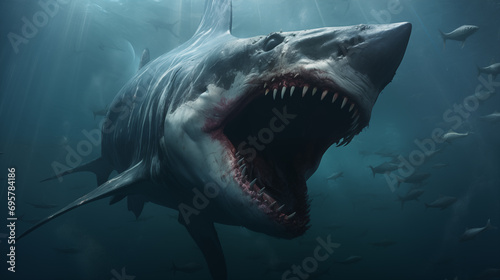 Undersea shark with sharp teeth