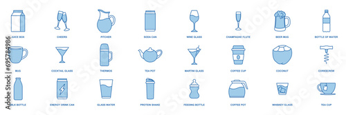 drink icon set, Included icons as Beer Mug, Folder, Tea Pot, Milk Bottle and more symbols collection, logo isolated vector illustration