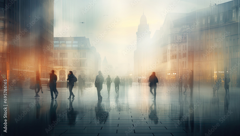 Abstract motion image of business people crowd walking in city downtown Abstract motion image of business people crowd walking in city downtown