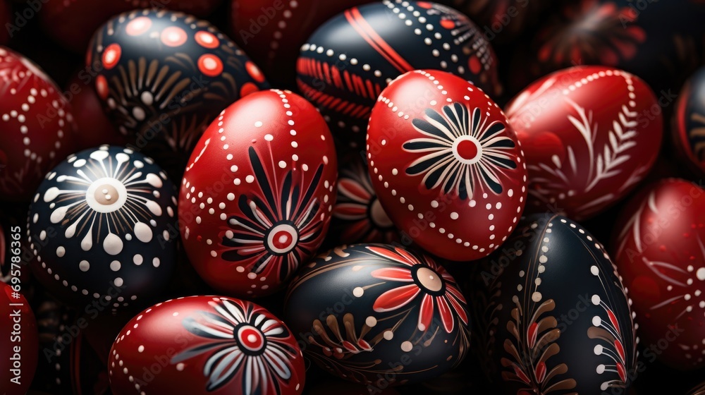 Lots of vibrant Easter eggs with floral pattern. Festive background. Lots of vibrant Easter eggs with floral pattern. Festive background.