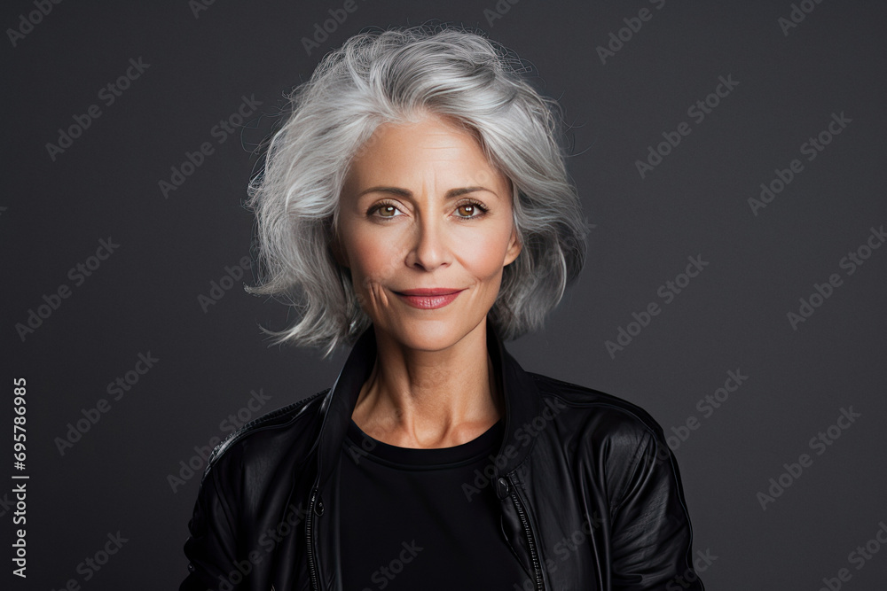 Attractive aged white hair lady beauty and skincare portrait