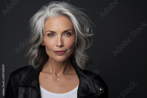 Attractive aged white hair lady beauty and skincare portrait