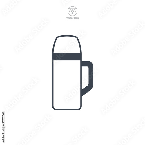 Vacuum insulated water bottle. Thermos Icon symbol vector illustration isolated on white background