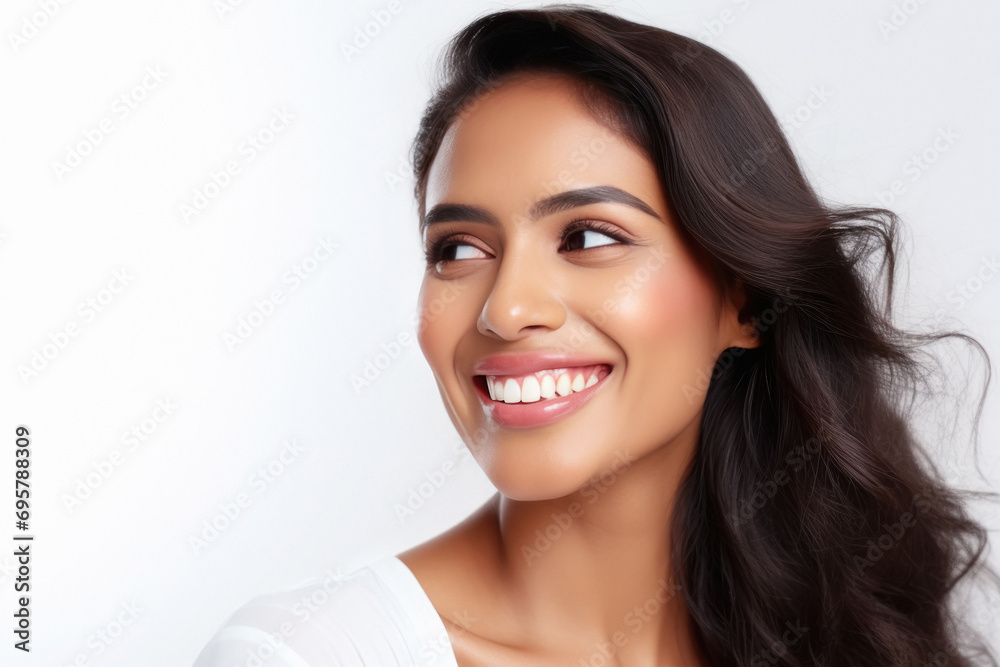 Young and beautiful indian woman smiling on white background. Young and beautiful indian woman smiling on white background.