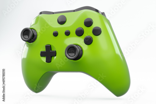 Realistic green video game joystick or gamepad on white background