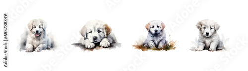 Watercolor puppy great pyrenees clipart for graphic set. Vector illustration design. photo