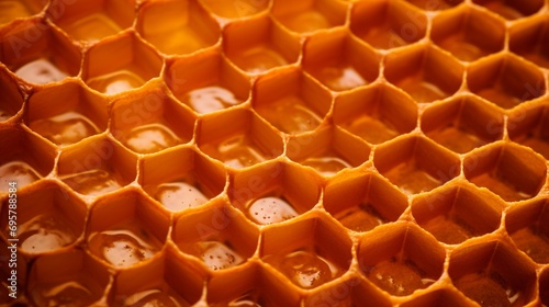 A macro photograph of a honeycomb pattern, highlighting the fine details and intricacies for use as a textured background