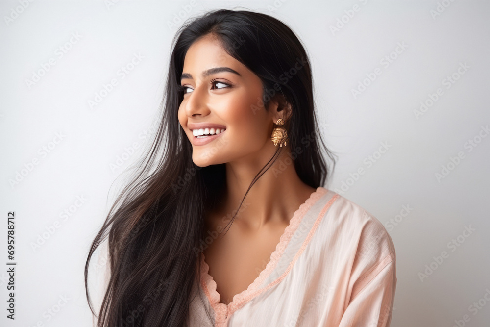 Young and beautiful indian woman smiling on white background. Young and beautiful indian woman smiling on white background.