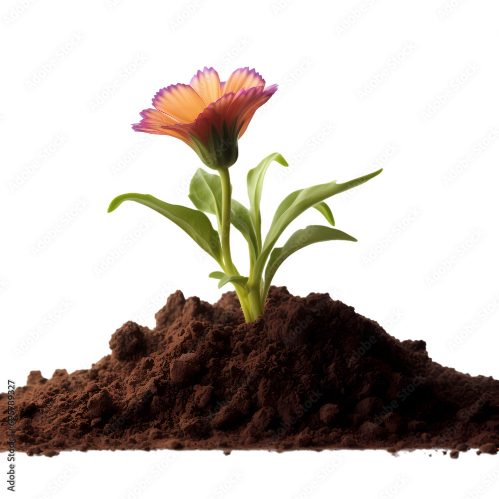 Soil covered flowers isolated on transparent background Soil covered flowers isolated on transparent background