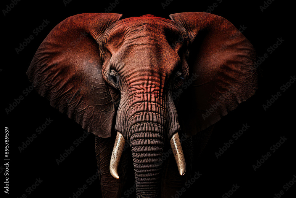 Elephant isolated on dark background looking at camera