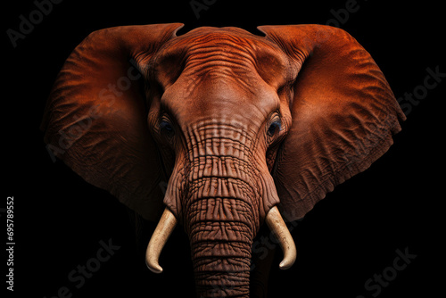 Elephant isolated on dark background looking at camera