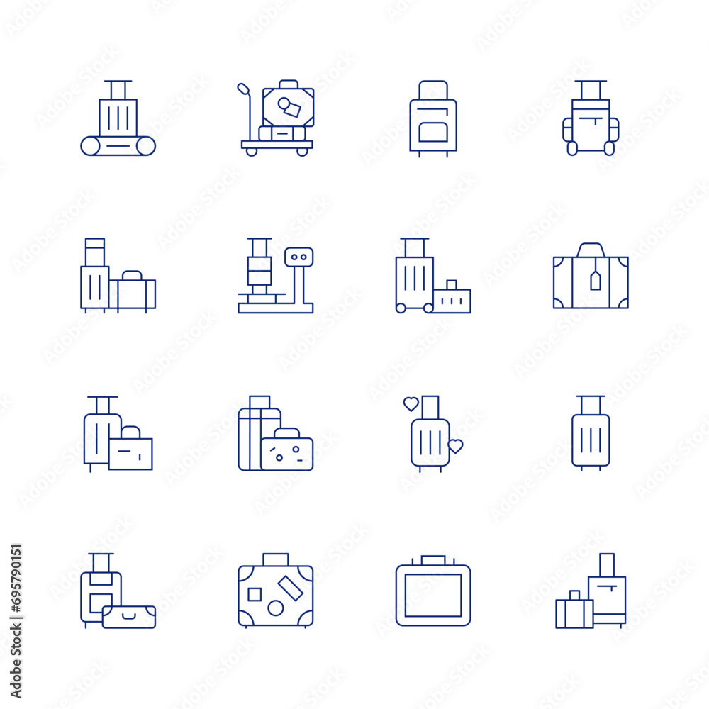 Suitcase line icon set on transparent background with editable stroke. Containing conveyor belt, luggage, baggage, travel, scale, trip, suitcase.